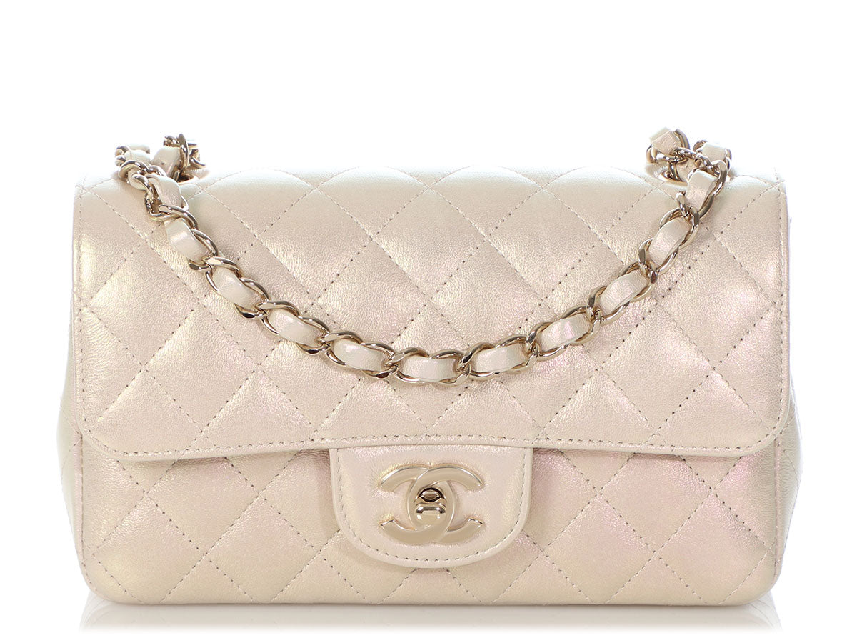 Chanel Iridescent Lambskin Quilted Pearl Wallet On Chain WOC Light Bei   MyDesignerly